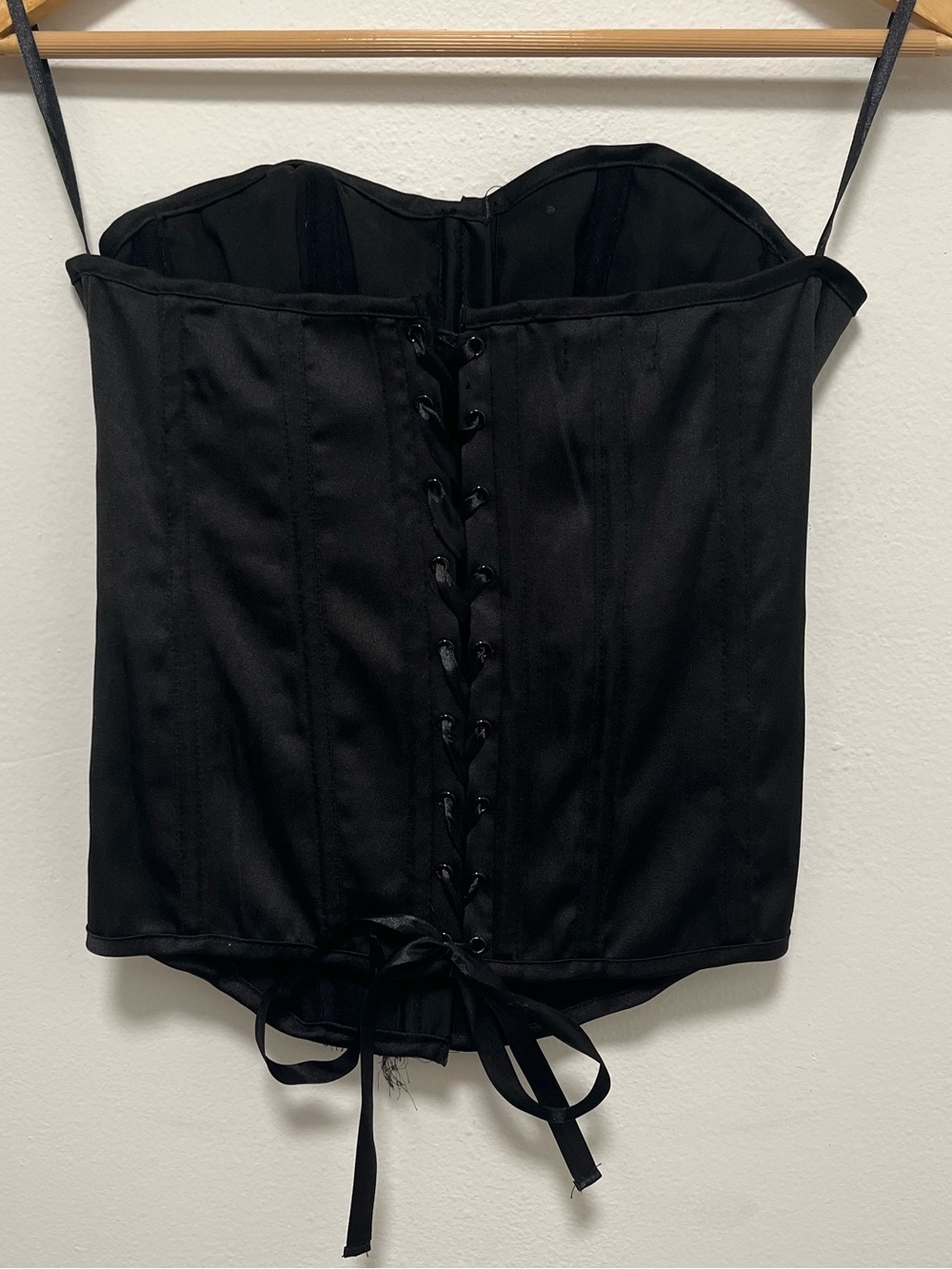 Wet Seal Y2K Black Strapless Faux Feather-Trim Corset Top Size Small